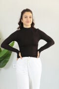 Anti Alerjik Pamuklu Full Likralı Uzun Kollu Balıkçı Yaka Body XL - acı kahve