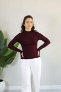 Anti Alerjik Pamuklu Full Likralı Uzun Kollu Balıkçı Yaka Body S - bordo