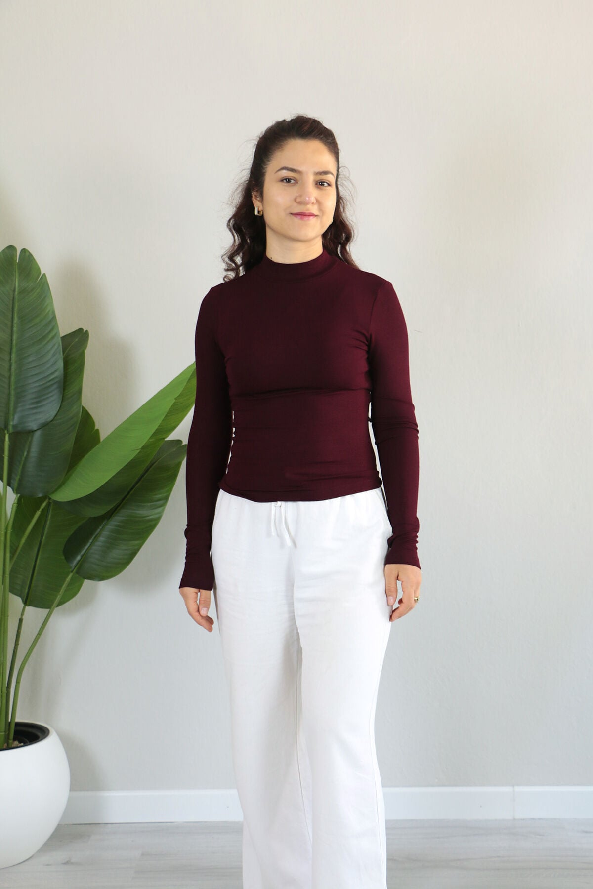 Anti Alerjik Pamuklu Full Likralı Uzun Kollu Balıkçı Yaka Body XL - bordo