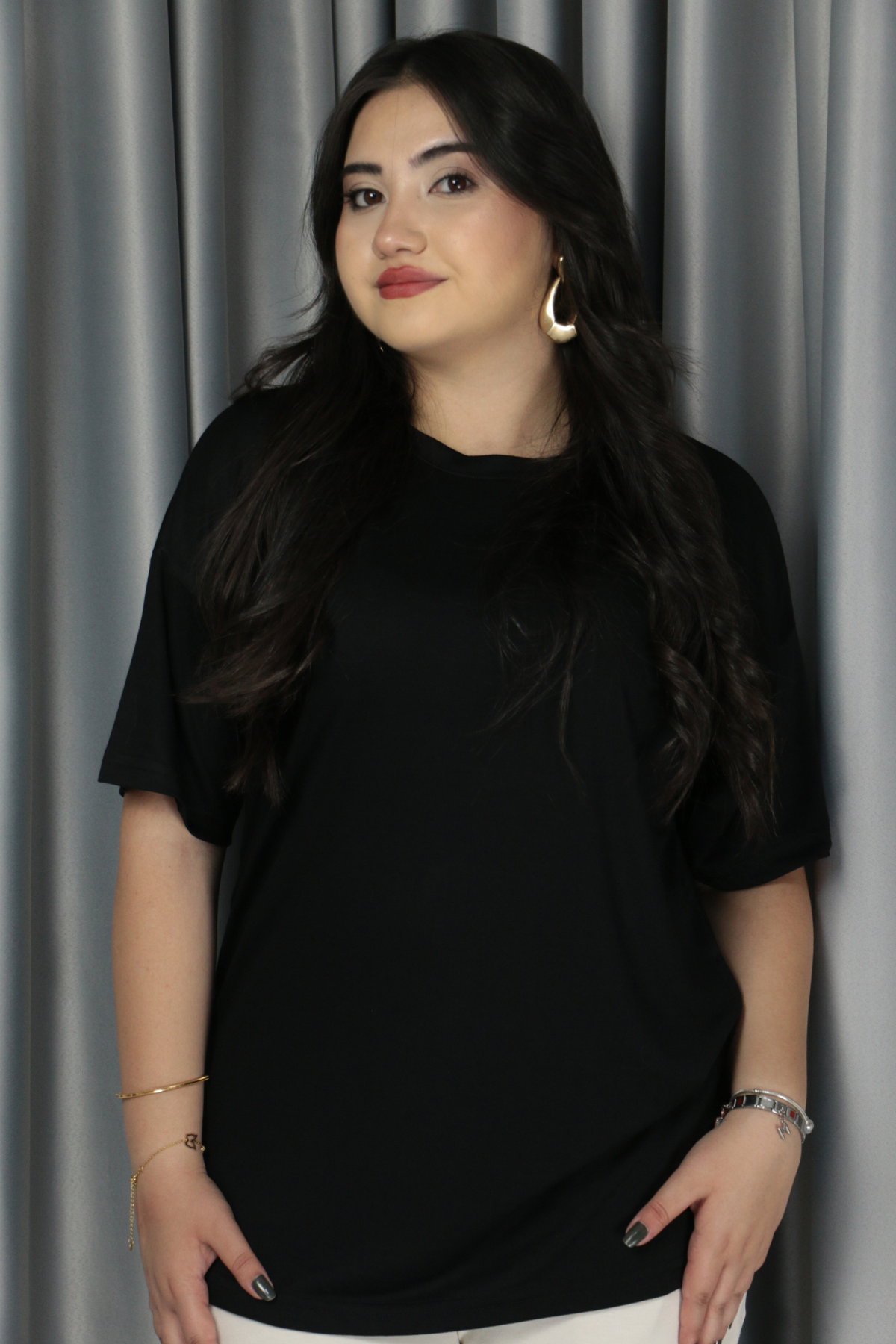 Kadın Modal Kumaş  Full Likra T-Shirt M - siyah