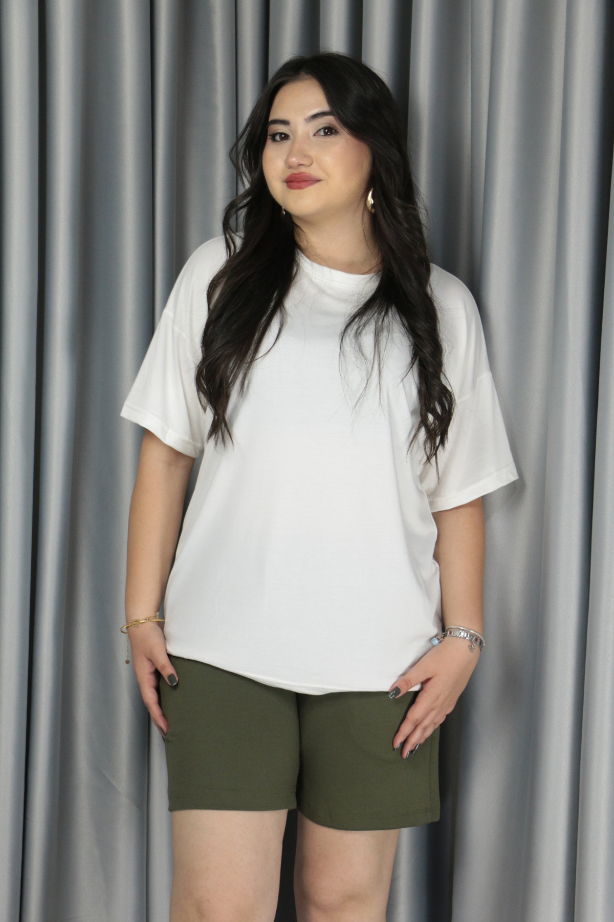 Kadın Modal Kumaş  Full Likra T-Shirt 2XL - beyaz