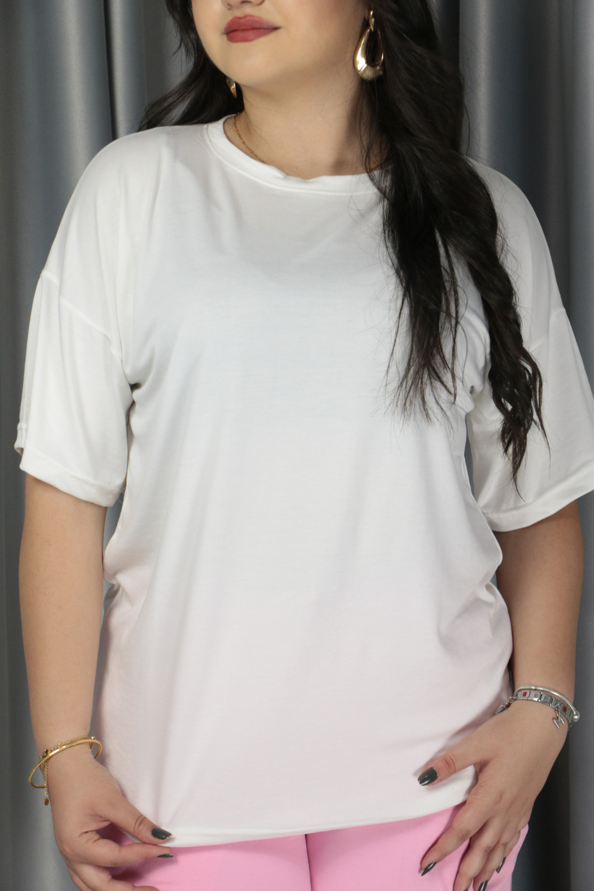 Kadın Modal Kumaş  Full Likra T-Shirt L - beyaz