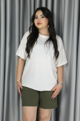 Kadın Modal Kumaş  Full Likra T-Shirt XL - beyaz