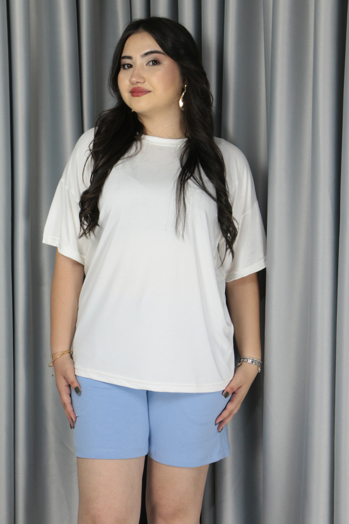 Kadın Modal Kumaş  Full Likra T-Shirt XL - beyaz
