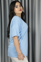 Kadın Modal Kumaş  Full Likra T-Shirt 2XL - buz mavisi