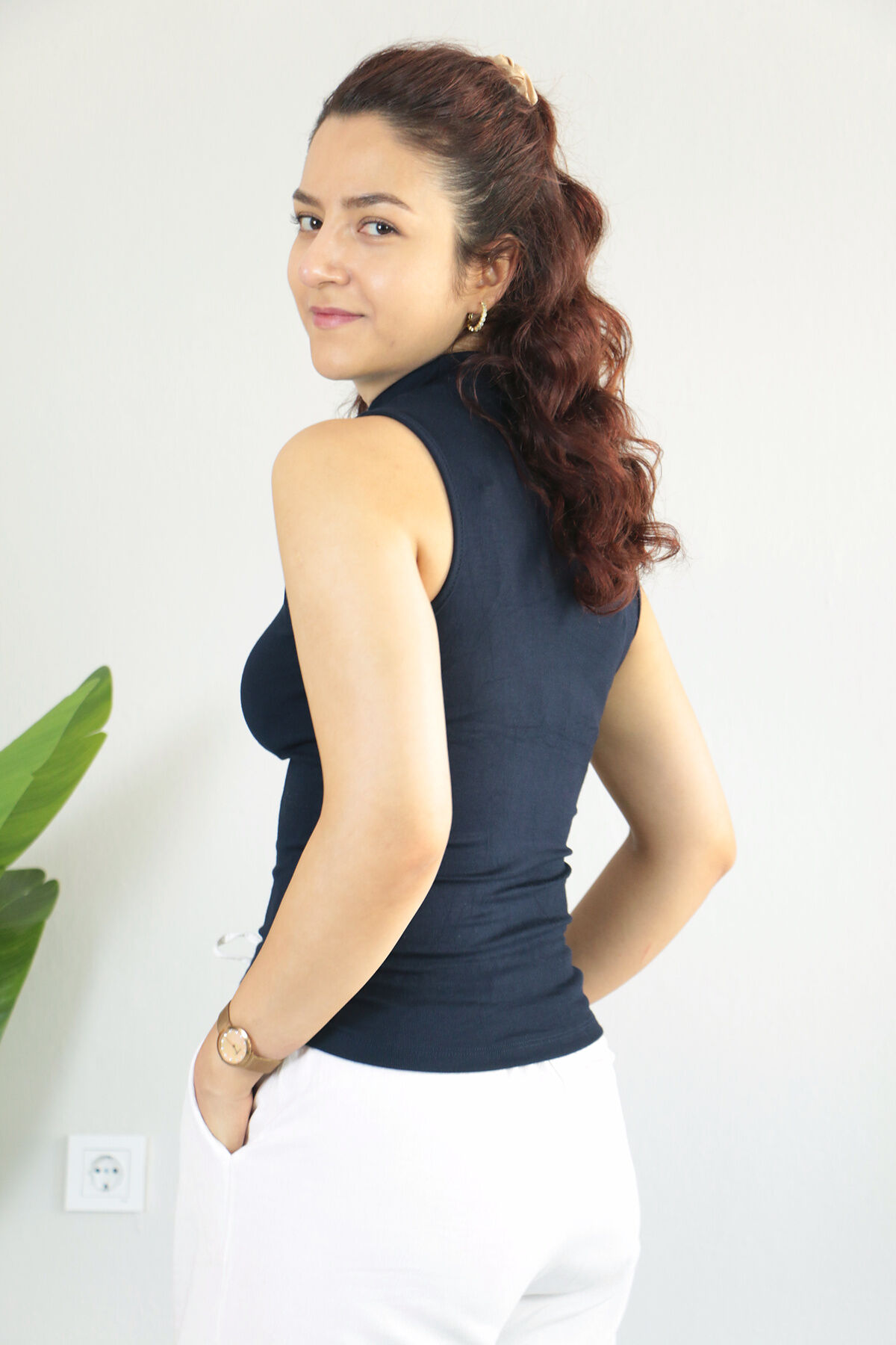 Anti Alerjik Pamuklu Full Likralı Sıfır Kol Balıkçı Yaka Body XL - lacivert