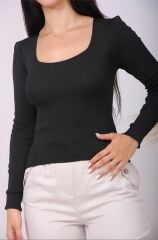 Kadın Kare Yaka Fitilli Kaşkorse Standart Beden Bluz Standart