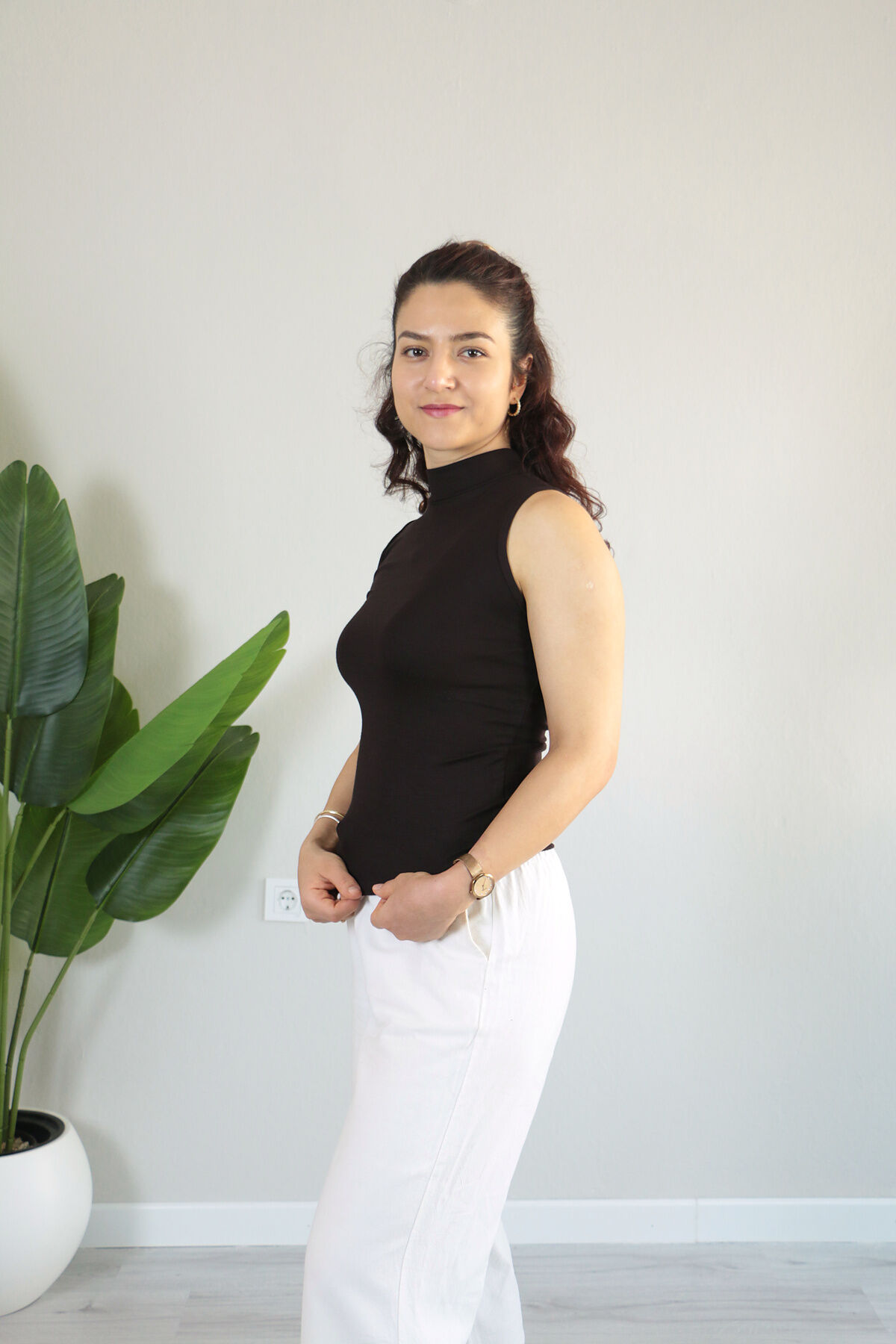 Anti Alerjik Pamuklu Full Likralı Sıfır Kol Balıkçı Yaka Body XL - acı kahve