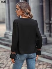 Kadın V Yaka Leopar Detaylı Krep Yeni Tarz Bluz 2XL-3XL