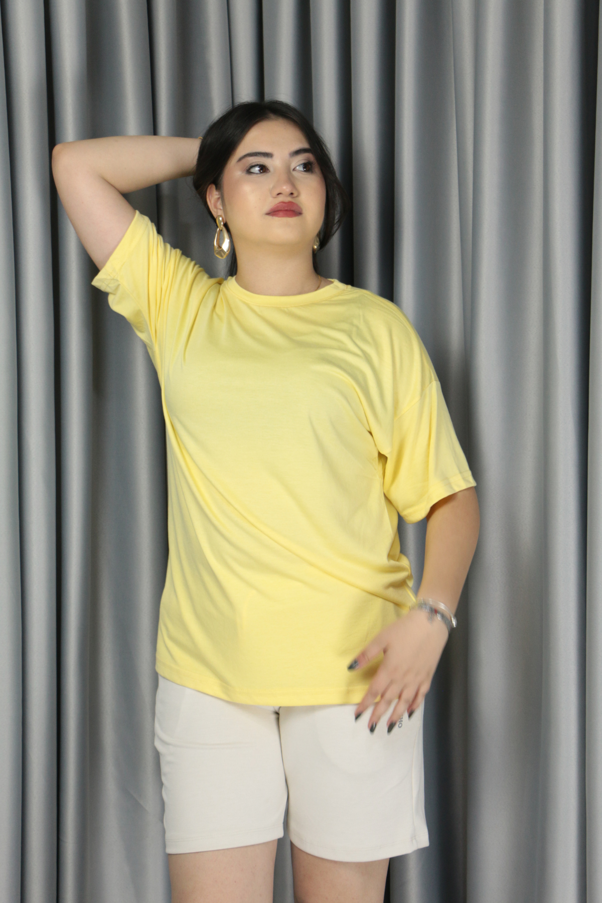 Kadın Modal Kumaş  Full Likra T-Shirt XL - sarı