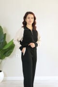 Kolları Tensel Garnili Yarım Fermuarlı Dik Yaka Modal Alt Üst Takım S - siyah