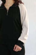 Kolları Tensel Garnili Yarım Fermuarlı Dik Yaka Modal Alt Üst Takım S - siyah