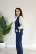 Kolları Tensel Garnili Yarım Fermuarlı Dik Yaka Modal Alt Üst Takım XL - lacivert