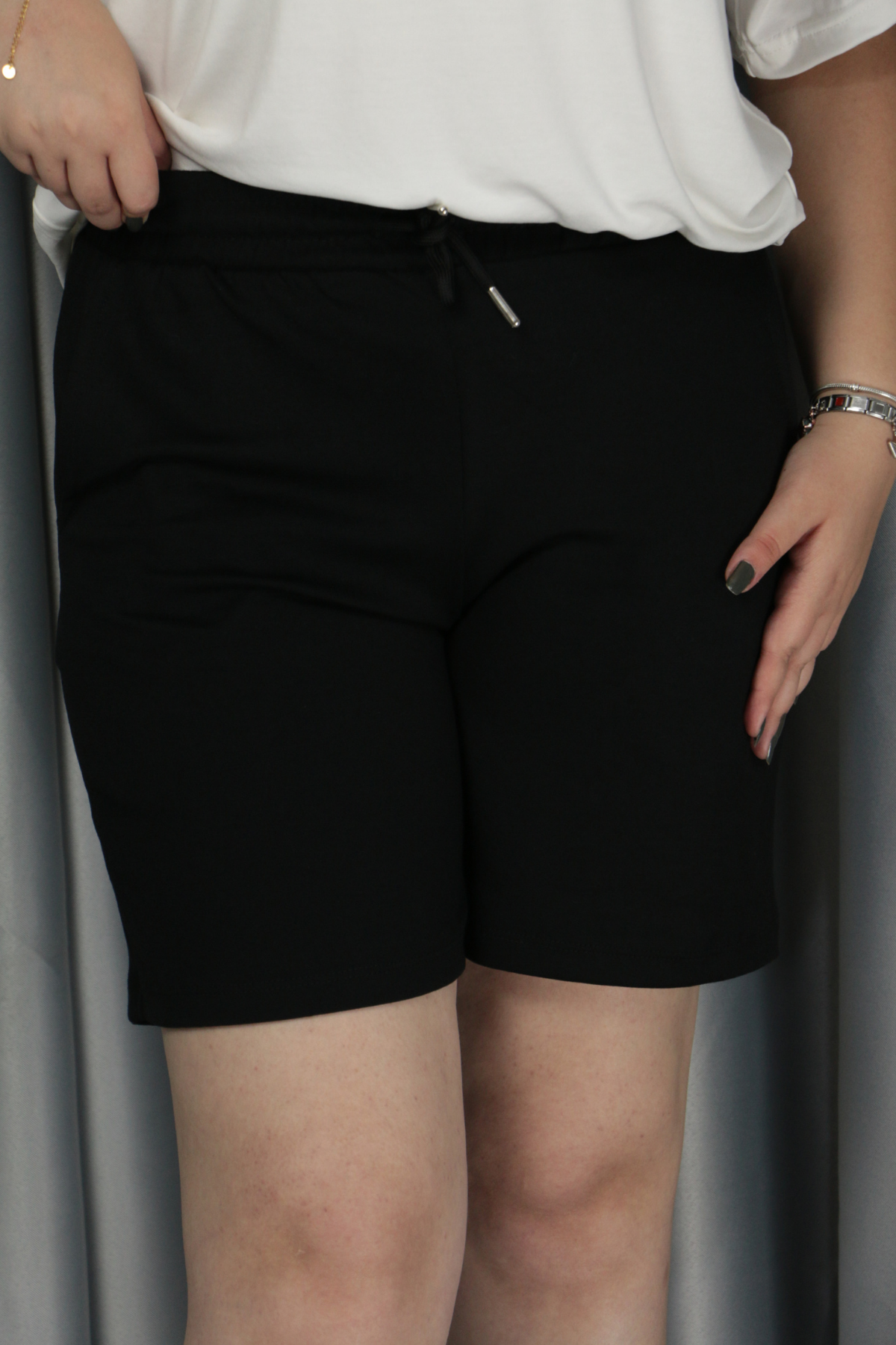 Kadın Modal Kumaş Belden Bağlamalı Full Likralı Şort XL - siyah