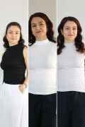 Anti Alerjik Pamuklu Full Likralı Sıfır Kol Balıkçı Yaka Body M - siyah-beyaz-taş