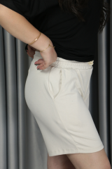 Kadın Modal Kumaş Belden Bağlamalı Full Likralı Şort XL - krem