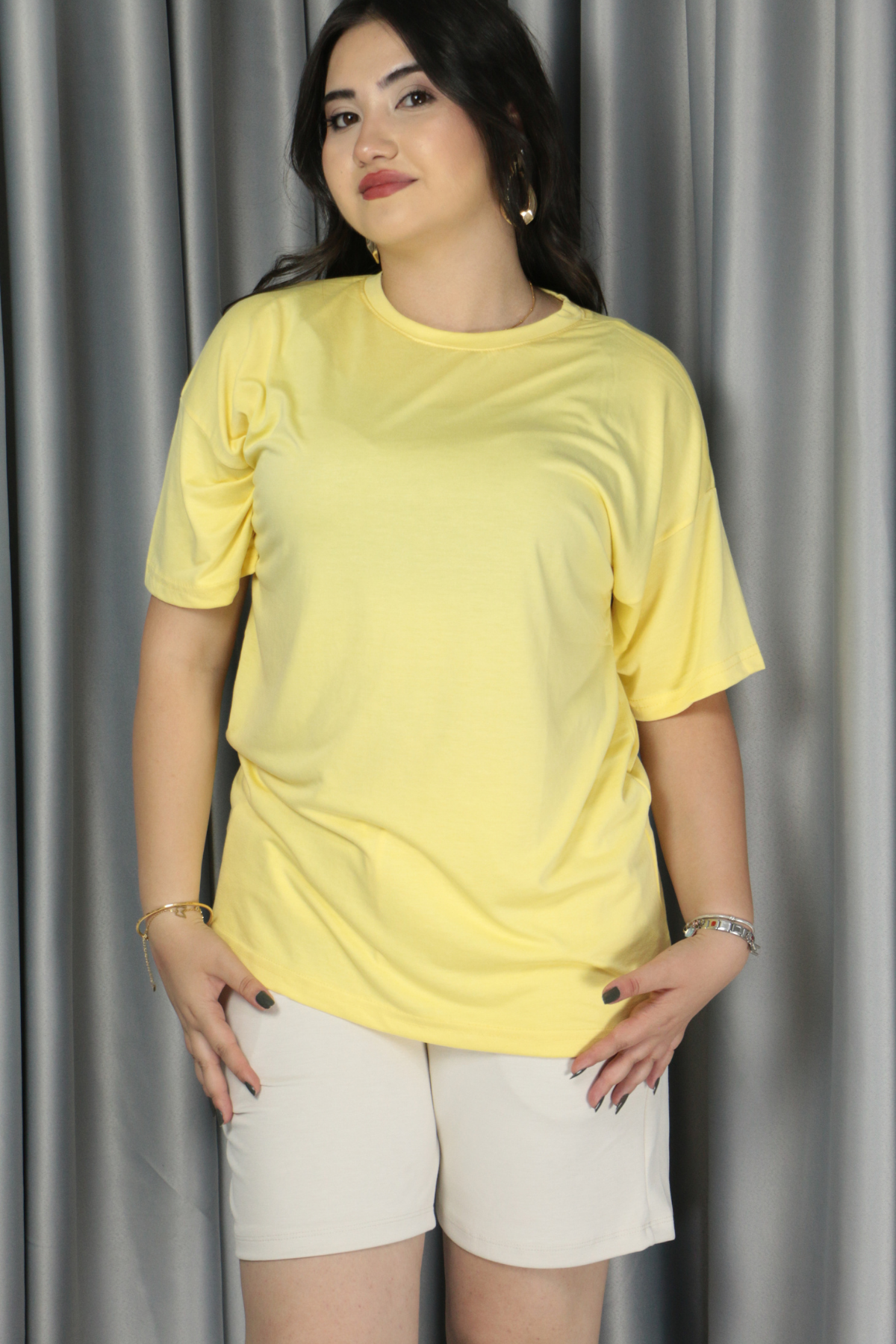 Kadın Modal Kumaş Belden Bağlamalı Full Likralı Şort XL - krem