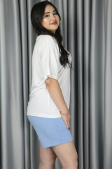 Kadın Modal Kumaş Belden Bağlamalı Full Likralı Şort XL - buz mavisi