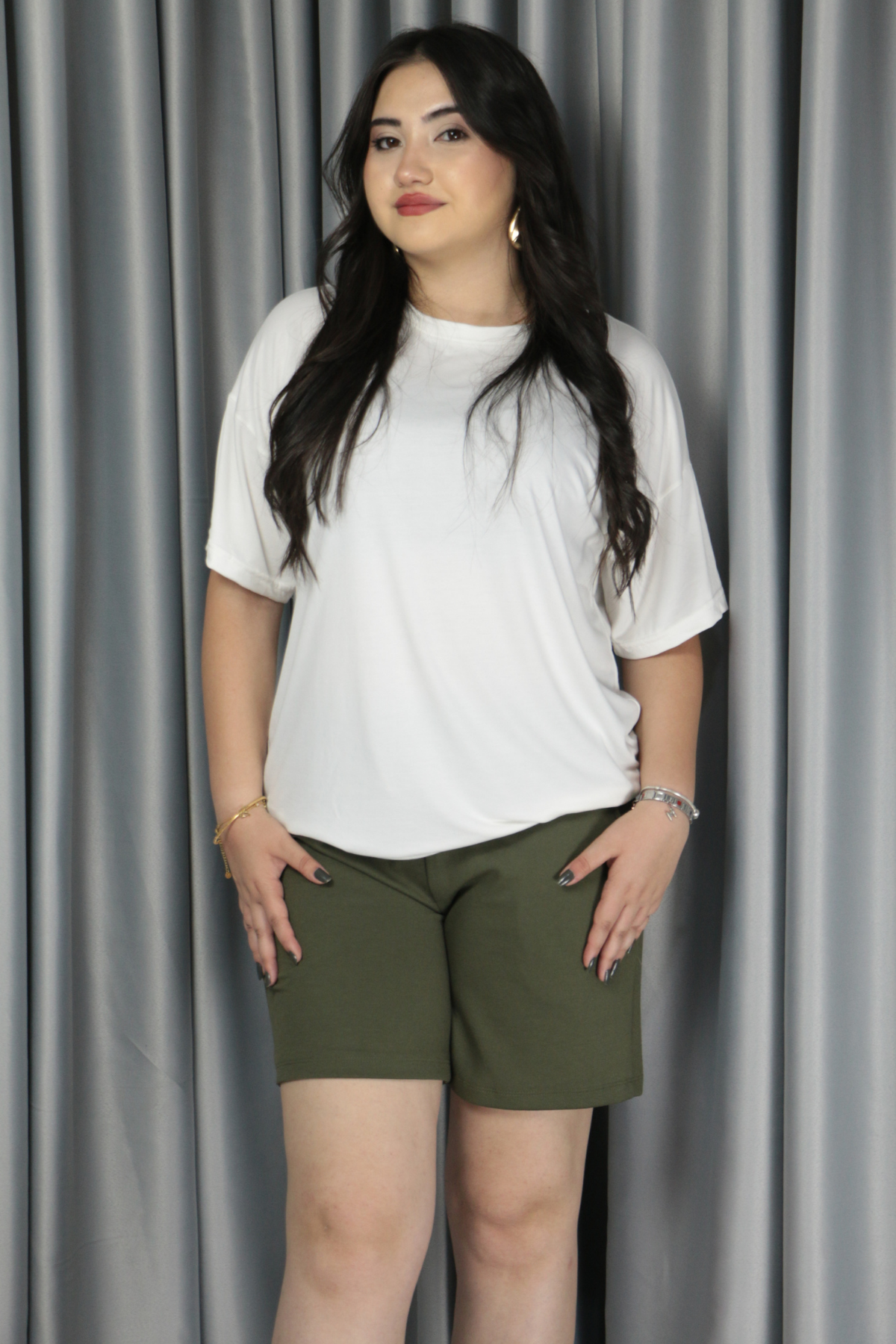 Kadın Modal Kumaş Belden Bağlamalı Full Likralı Şort XL - haki