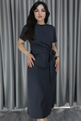Kadın Modal Kumaş Belden Bağlama Detay Antrasit Elbise S