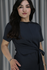 Kadın Modal Kumaş Belden Bağlama Detay Antrasit Elbise S