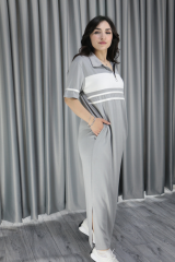 Kadın Modal Kumaş Şerit Ve Fermuar Detaylı Gri Elbise L