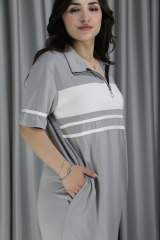 Kadın Modal Kumaş Şerit Ve Fermuar Detaylı Gri Elbise L