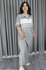 Kadın Modal Kumaş Şerit Ve Fermuar Detaylı Gri Elbise L