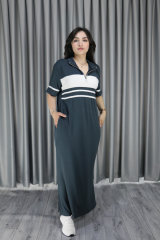 Kadın Modal Kumaş Şerit Ve Fermuar Detaylı Antrasit Elbise L