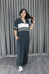 Kadın Modal Kumaş Şerit Ve Fermuar Detaylı Antrasit Elbise L