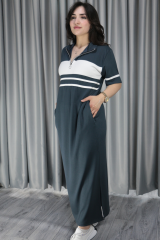 Kadın Modal Kumaş Şerit Ve Fermuar Detaylı Antrasit Elbise L