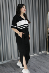 Kadın Modal Kumaş Şerit Ve Fermuar Detaylı Acı Kahve Elbise L