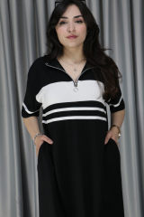 Kadın Modal Kumaş Şerit Ve Fermuar Detaylı Acı Kahve Elbise L