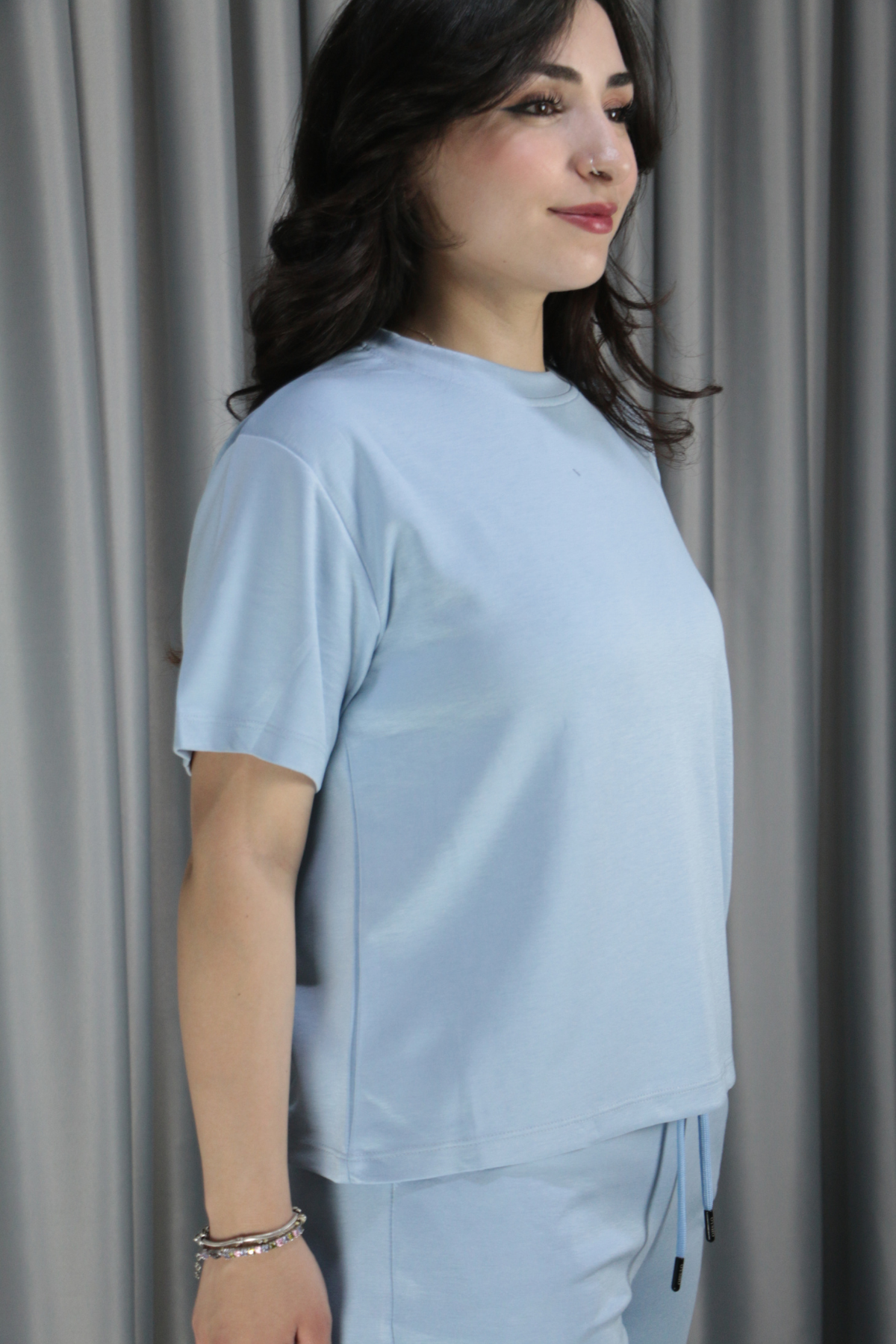 Kadın Bisiklet Yaka Modal Kumaş Buz Mavisi İkili Takım L