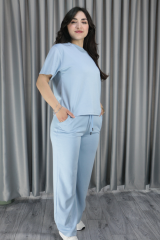Kadın Bisiklet Yaka Modal Kumaş Buz Mavisi İkili Takım L