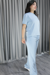 Kadın Bisiklet Yaka Modal Kumaş Buz Mavisi İkili Takım L