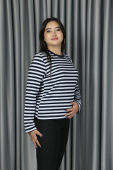 Premium Seri Lacivert Çizgili Yaka Biyeli Sweat L
