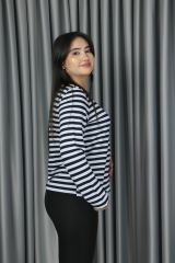 Premium Seri Lacivert Çizgili Yaka Biyeli Sweat L