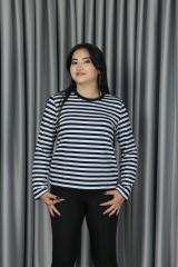 Premium Seri Lacivert Çizgili Yaka Biyeli Sweat M