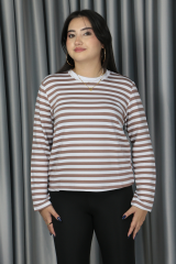 Premium Seri Kahverengi Çizgili Yaka Biyeli Sweat M