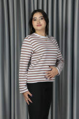 Premium Seri Kahverengi Çizgili Yaka Biyeli Sweat S