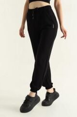 Kadın OYS Model Jogger Paçası Lastikli Eşofman Modal Kumaş Siyah Eşofman S