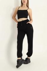 Kadın OYS Model Jogger Paçası Lastikli Eşofman Modal Kumaş Siyah Eşofman 2XL