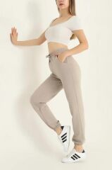 Kadın OYS Model Jogger Paçası Lastikli Eşofman Modal Kumaş Bej Eşofman L