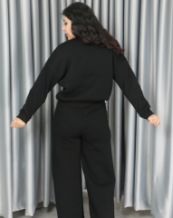 %100 pamuk 3 iplik şardonlu bomber ceketli takım M - siyah