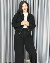 %100 pamuk 3 iplik şardonlu bomber ceketli takım 2XL - siyah