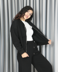 %100 pamuk 3 iplik şardonlu bomber ceketli takım 2XL - siyah