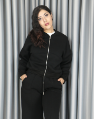 %100 pamuk 3 iplik şardonlu bomber ceketli takım 2XL - siyah