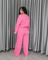 %100 pamuk 3 iplik şardonlu bomber ceketli takım 2XL - pembe