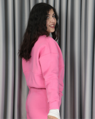 %100 pamuk 3 iplik şardonlu bomber ceketli takım 2XL - pembe